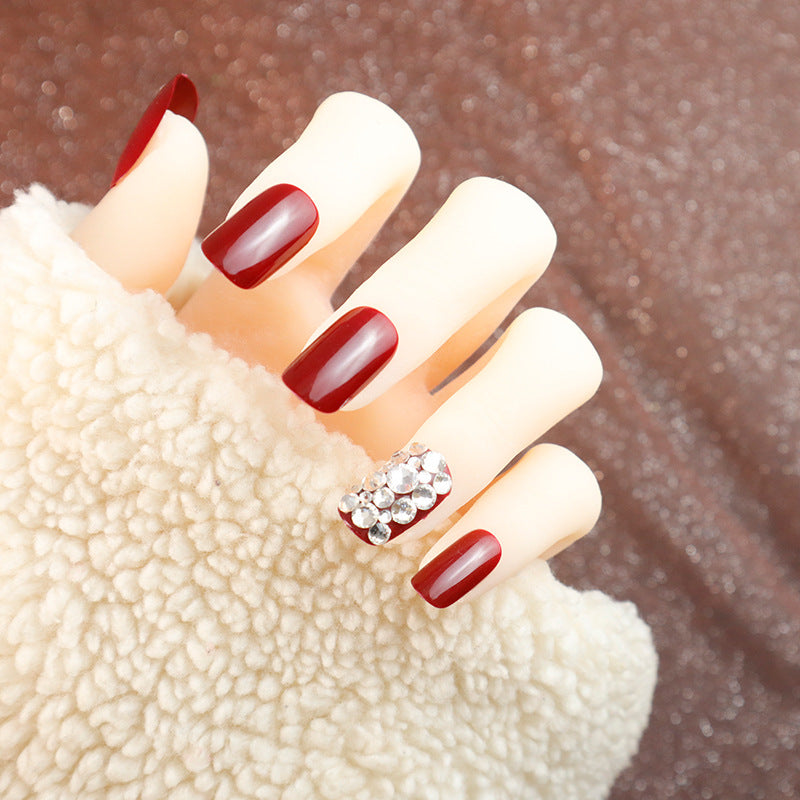 Glamorous Glossy Press-On Nails with Rhinestone Accents