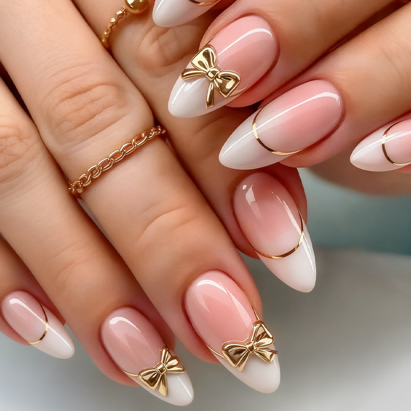 Artificial nail set with elegant gold edge and decorative accents Kalsten