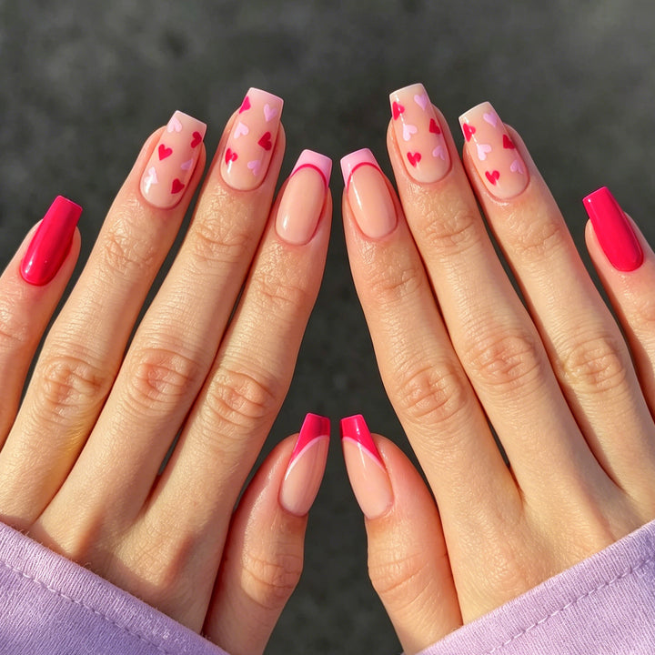 Artistic Heart-Pattern Acrylic Nail Art Extensions Kalsten