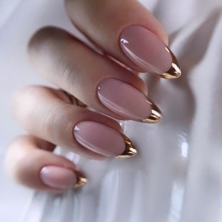 Elegant Press-On Nail Set with Gold-Tipped Design Kalsten