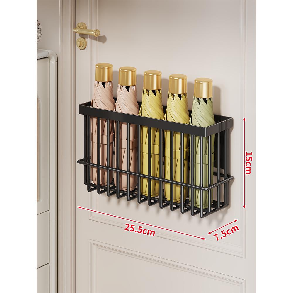 Wall-Mounted Folding Umbrella Storage Caddy for Door with Ventilated Grid and Quick-Drain Base