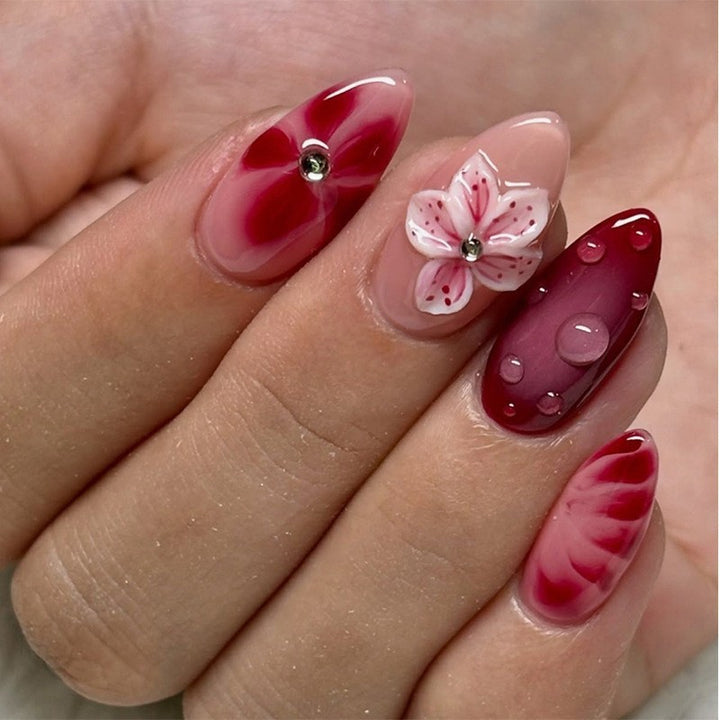 Floral Art Press-On Nail Set with 3D Accents Kalsten