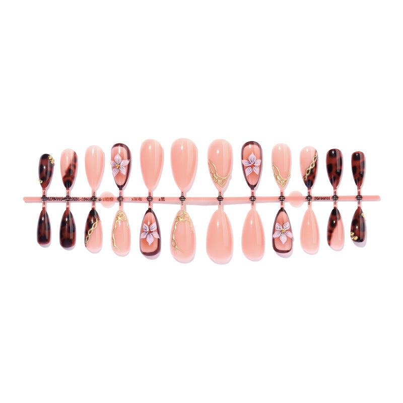 Artificial nail set with elegant floral decor and glitter elements Kalsten