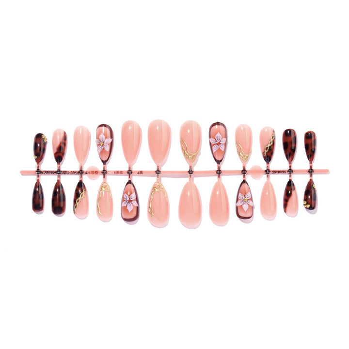 Artificial nail set with elegant floral decor and glitter elements Kalsten