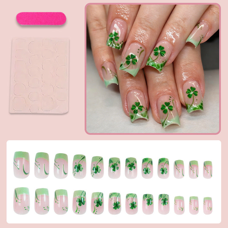 Artificial nail set with festive glitter and clover motifs Kalsten