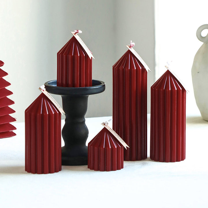 Textured Vertical-Ribbed Pointed-Top Decorative Pillar Candle
