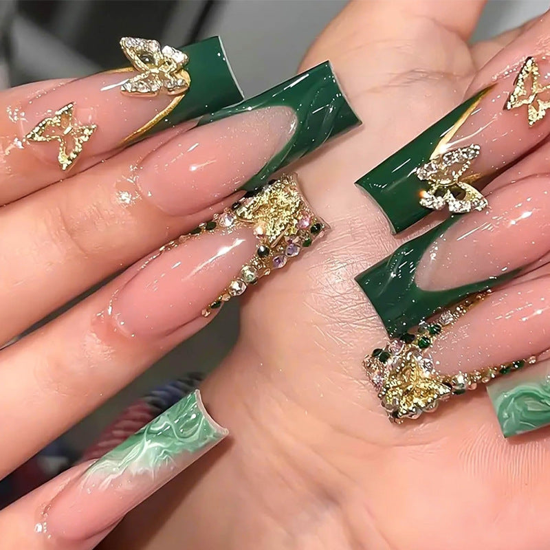 Premium Decorative Press-On Nail Set with Artistic Floral and Gem Accents Kalsten