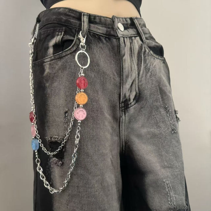 Fashionable chain belt with colorful pendants Kalsten
