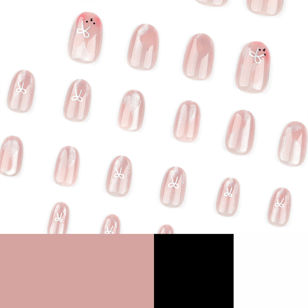 Artificial nail extensions with cute bunny design and hearts Kalsten