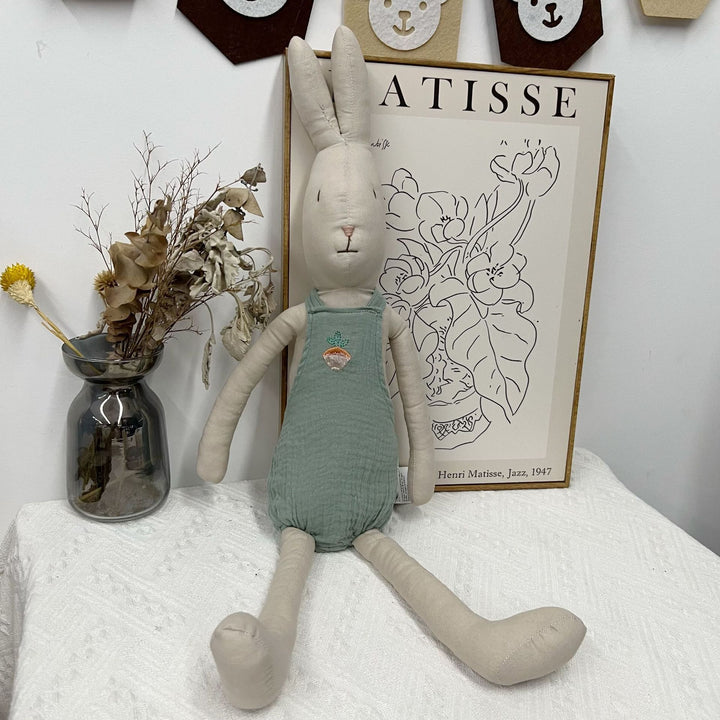 Soft Linen Bunny Doll Pair with Removable Vintage-Inspired Outfits