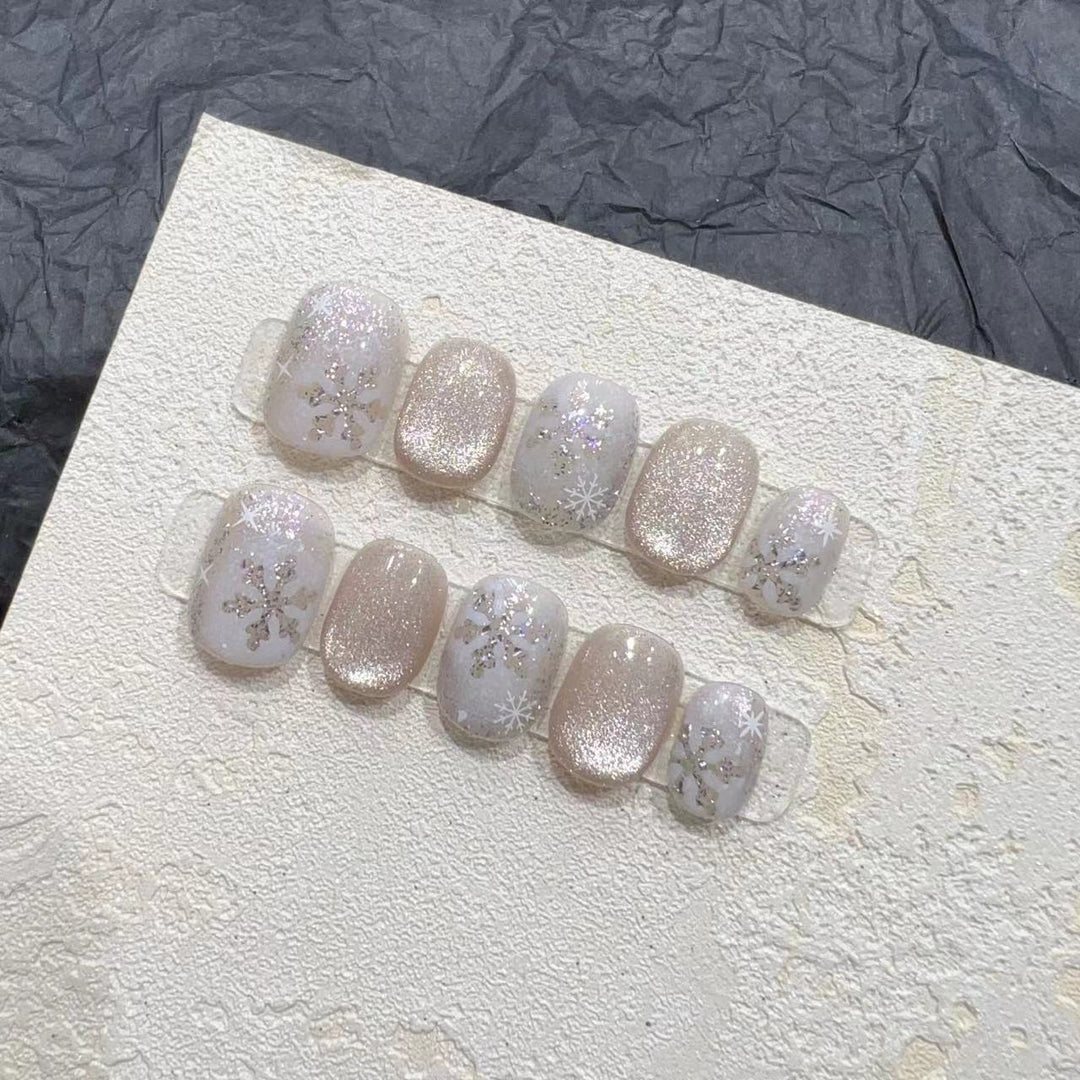 Chic Glittery Press-On Nail Set with Snowflake Design Kalsten
