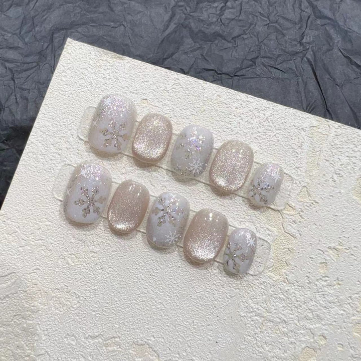 Chic Glittery Press-On Nail Set with Snowflake Design Kalsten