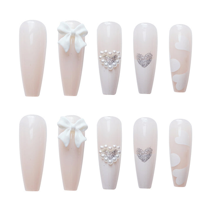 Heart-Decorated Stiletto Nail Extensions