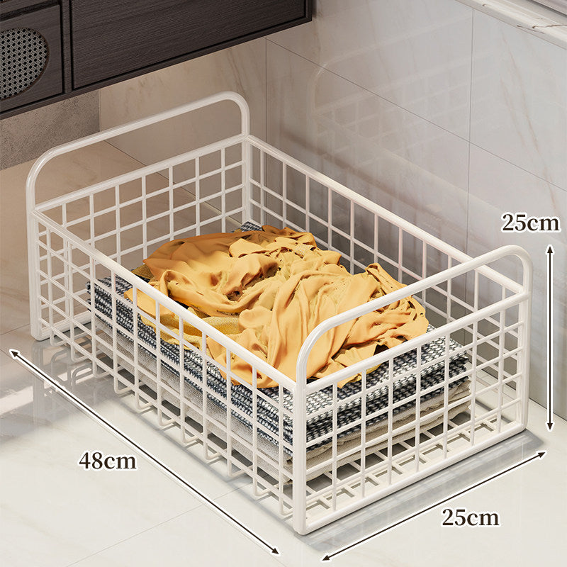 Metal Grid Storage Basket with Carry Handles for Shelving and Cabinet Organization