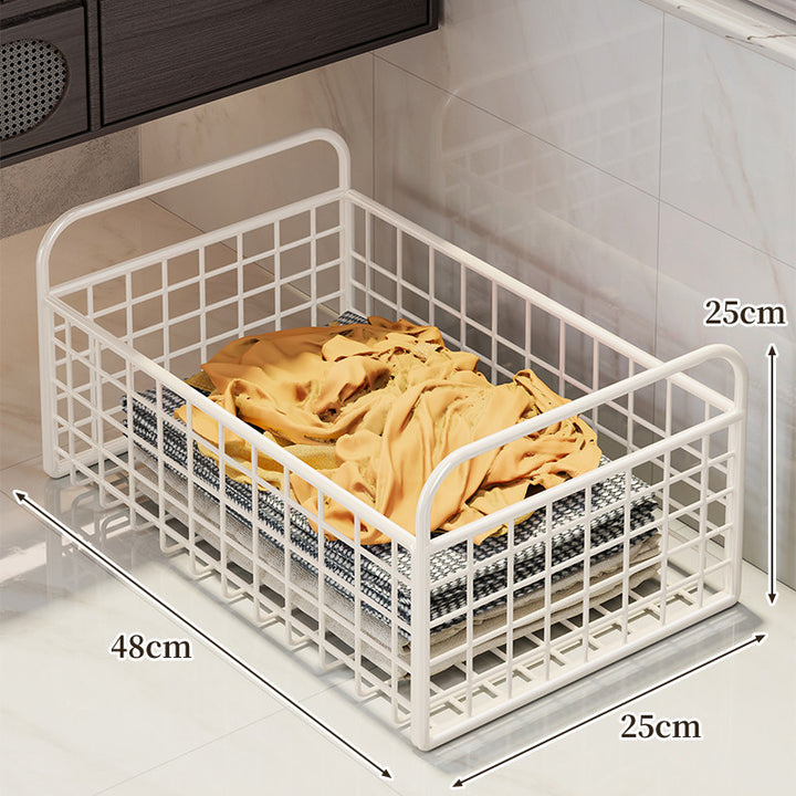 Metal Grid Storage Basket with Carry Handles for Shelving and Cabinet Organization