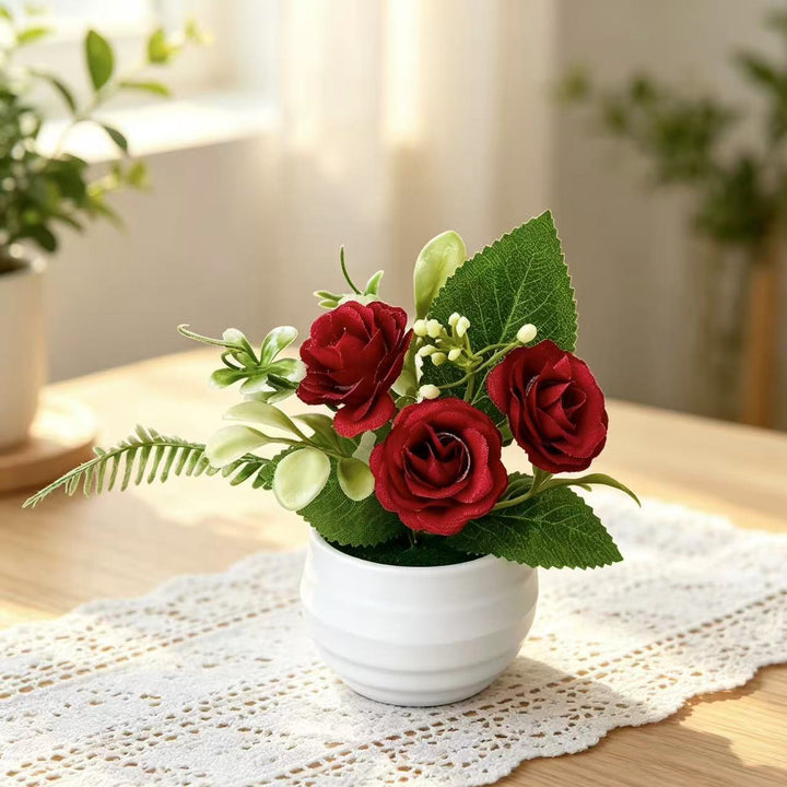 Lifelike Floral Arrangement in Decorative Pot for Home Decor
