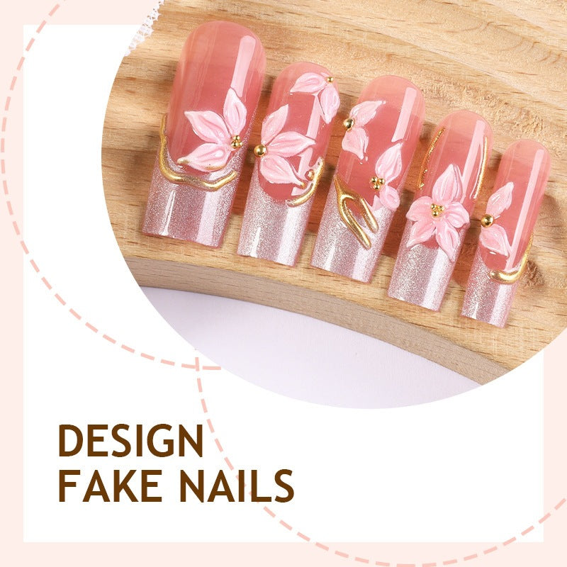 Elegant artificial nail set with floral and glitter elements Kalsten