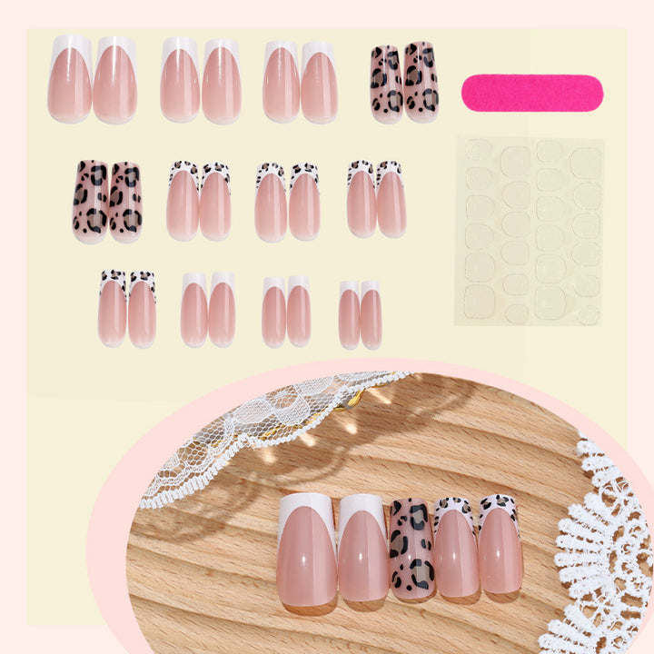 Artificial nail set with elegant flower and leopard design Kalsten
