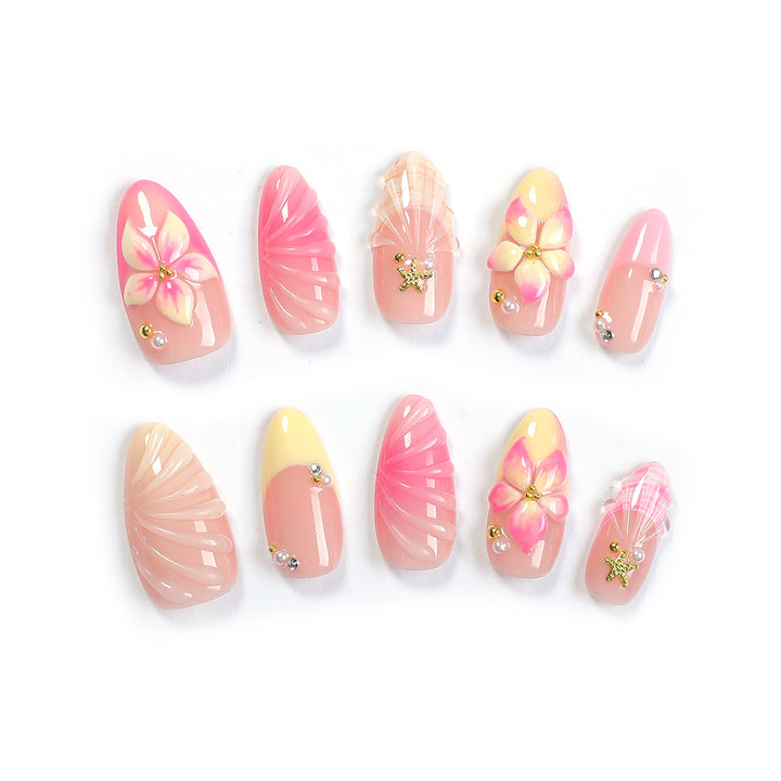 Artificial nail set with floral accents and glitter embellishments Kalsten 1789119239