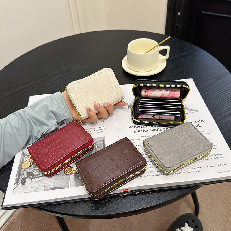 Compact Crocodile-Textured Zipper Wallet