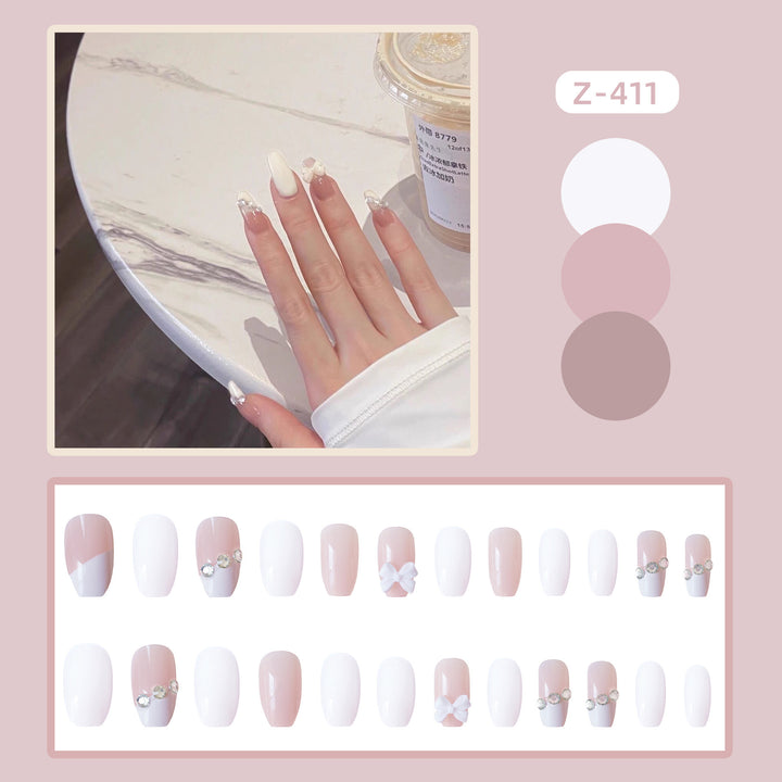 Elegant Press-On Nail Set with Decorative Floral Accents