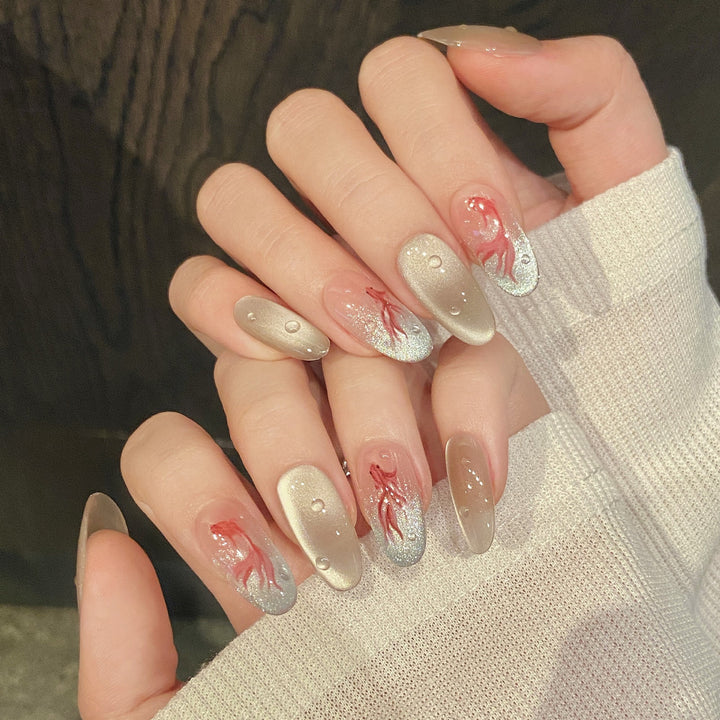 Artistic Press-On Nail Set with Unique Fish Design