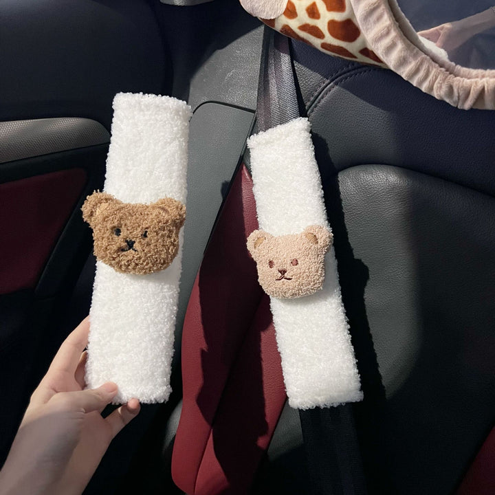 Sherpa-Lined Seatbelt Comfort Sleeve with Teddy Head Accent
