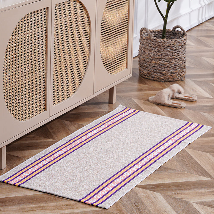 Flat-woven runner rug with check pattern and decorative border stripe Kalsten