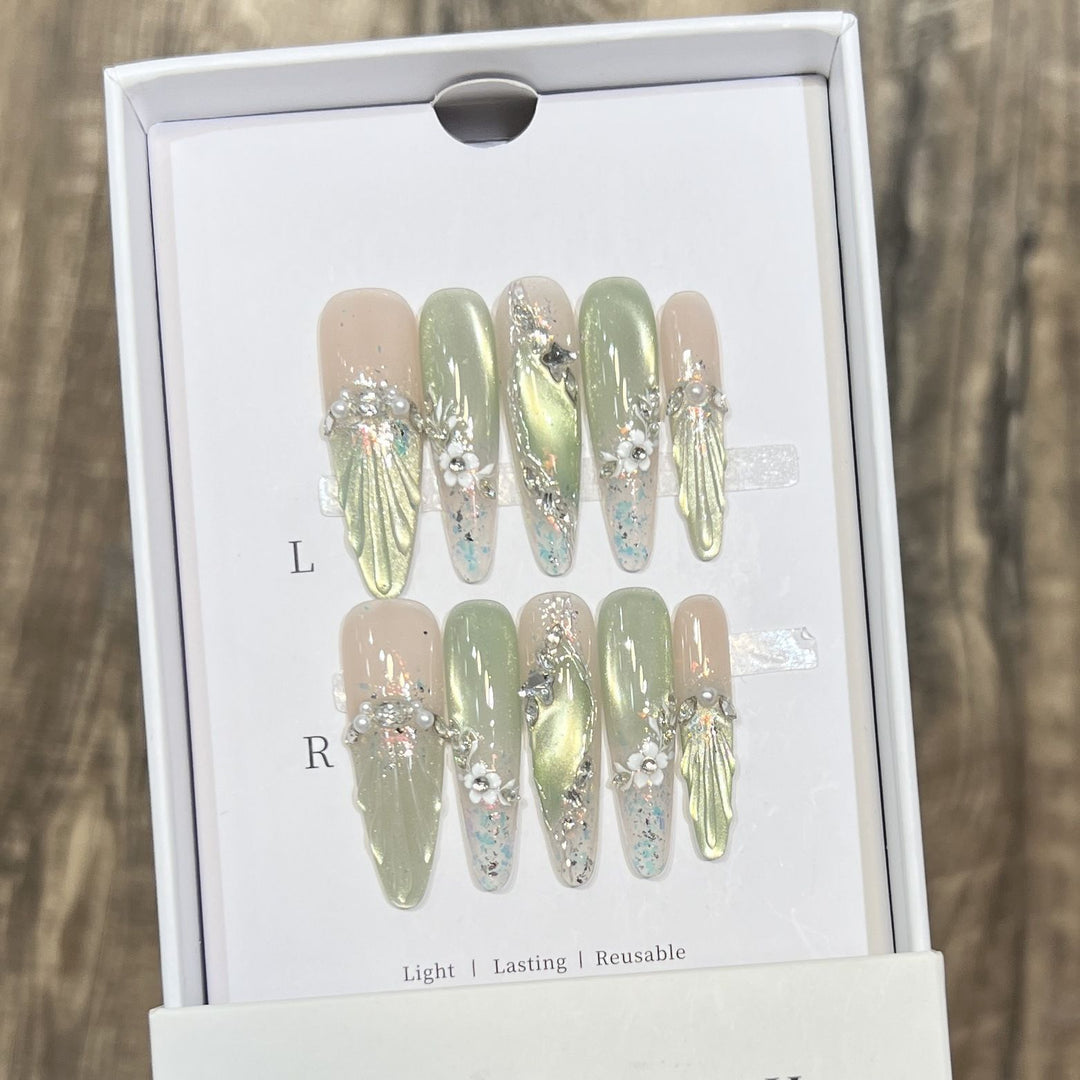 Floral Accented Stiletto Press-On Nails Kalsten
