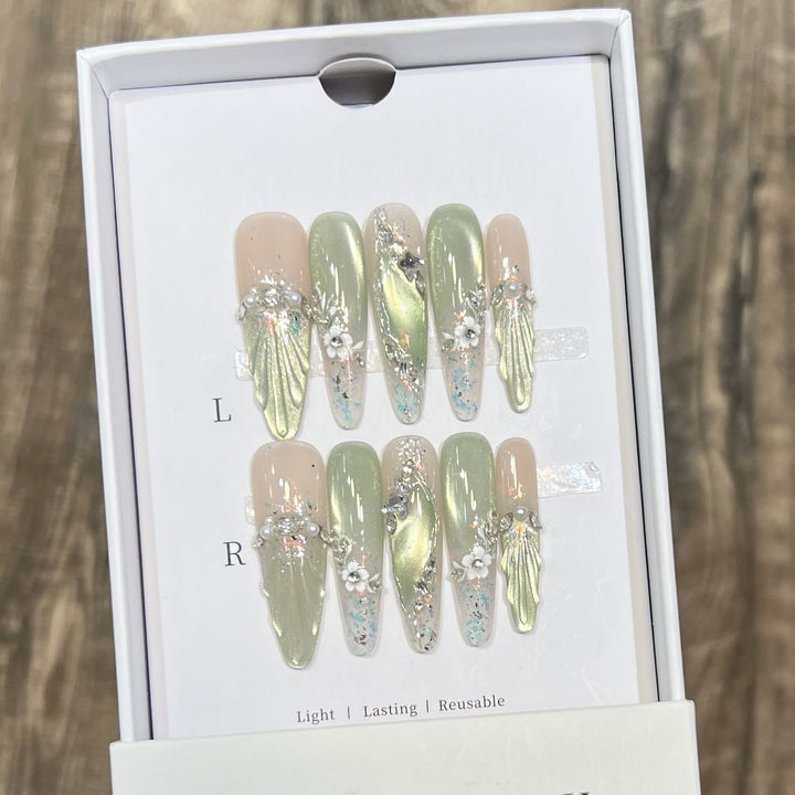Floral Accented Stiletto Press-On Nails Kalsten