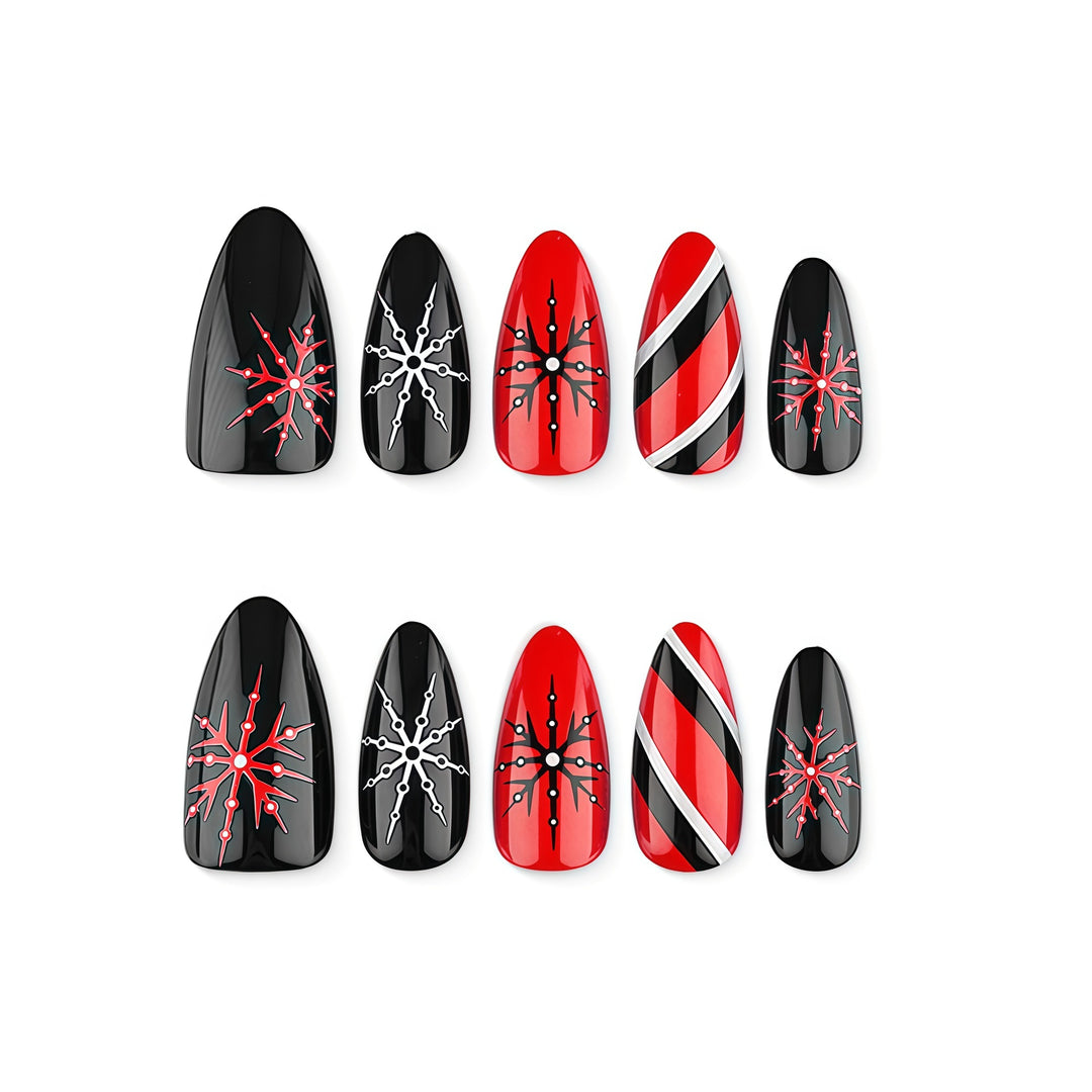 Artificial nails in modern stiletto design with graphic accents Kalsten