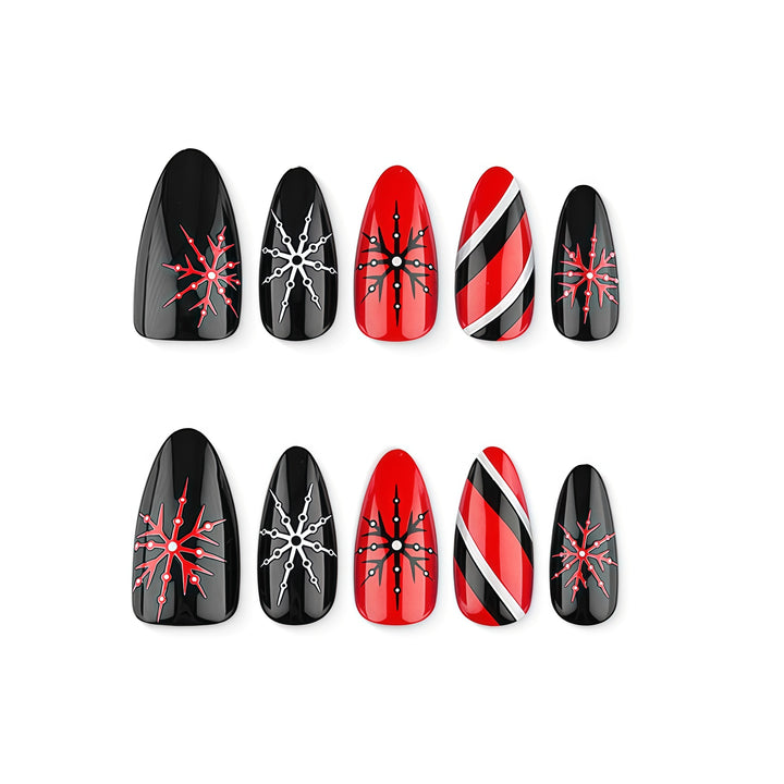 Artificial nails in modern stiletto design with graphic accents Kalsten
