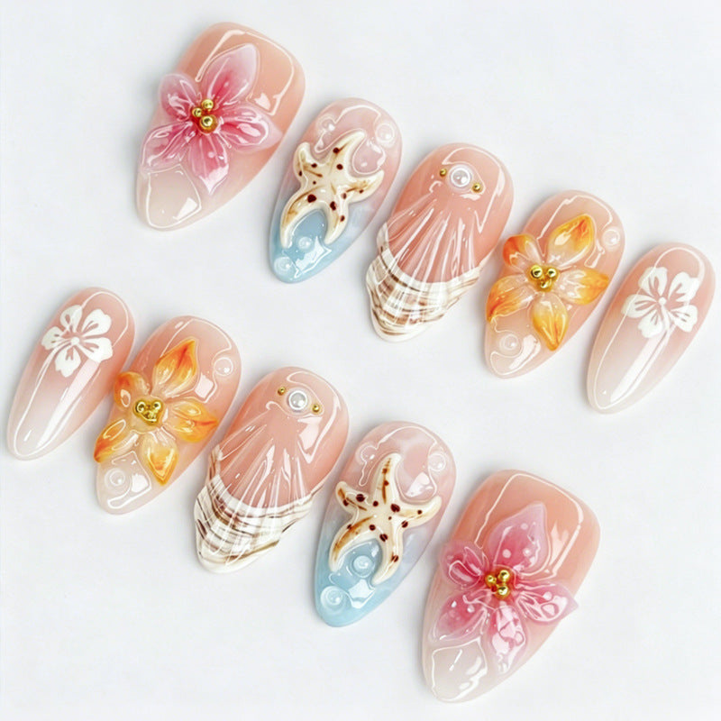 Artistic Floral-Embellished Press-On Nail Art Set Kalsten