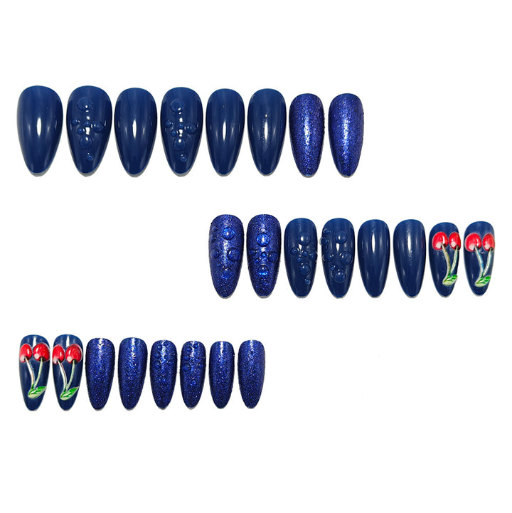 Artistic water droplet and cherry motifs artificial nails Kalsten