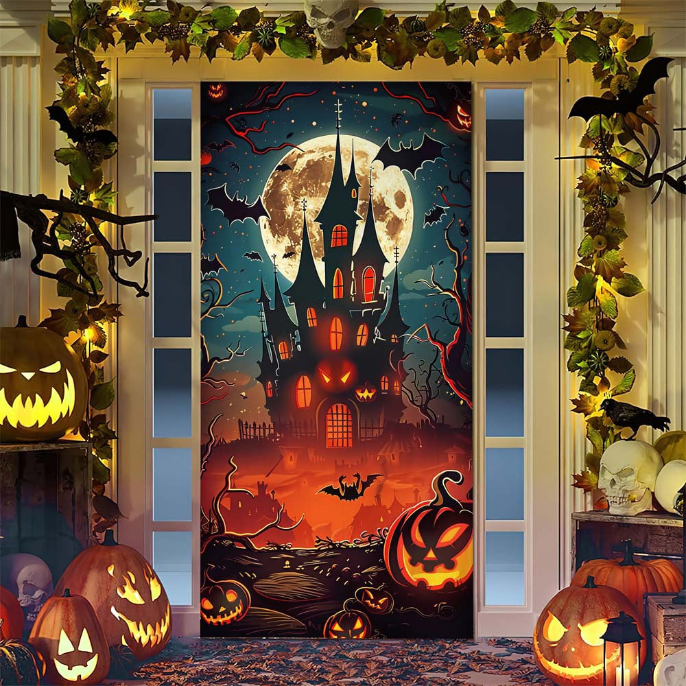 Halloween door poster with large-format Grim Reaper illustration and reusable PVC tarp fabric