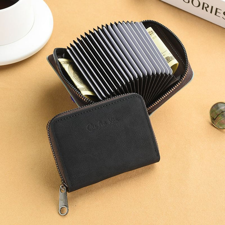 Compact Zippered Genuine Leather Wallet