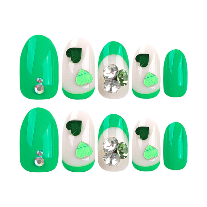 Artistic Nail Extensions with Lovable Heart Patterns and Glitter Accents Kalsten