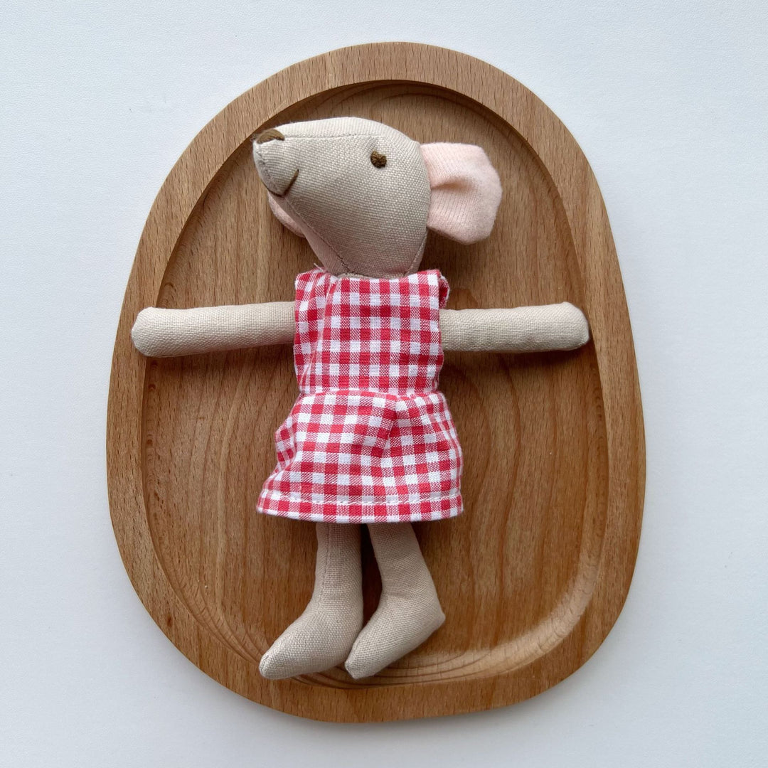 Handcrafted Linen Elephant Plush Doll with Striped Ruffle Collar and Soft Romper