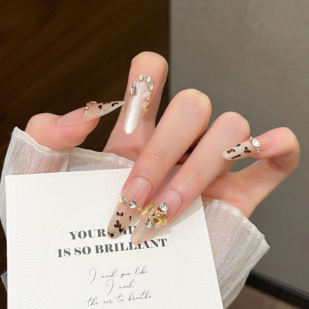 Decorative Press-On Nail Extensions with Gem Accents Kalsten