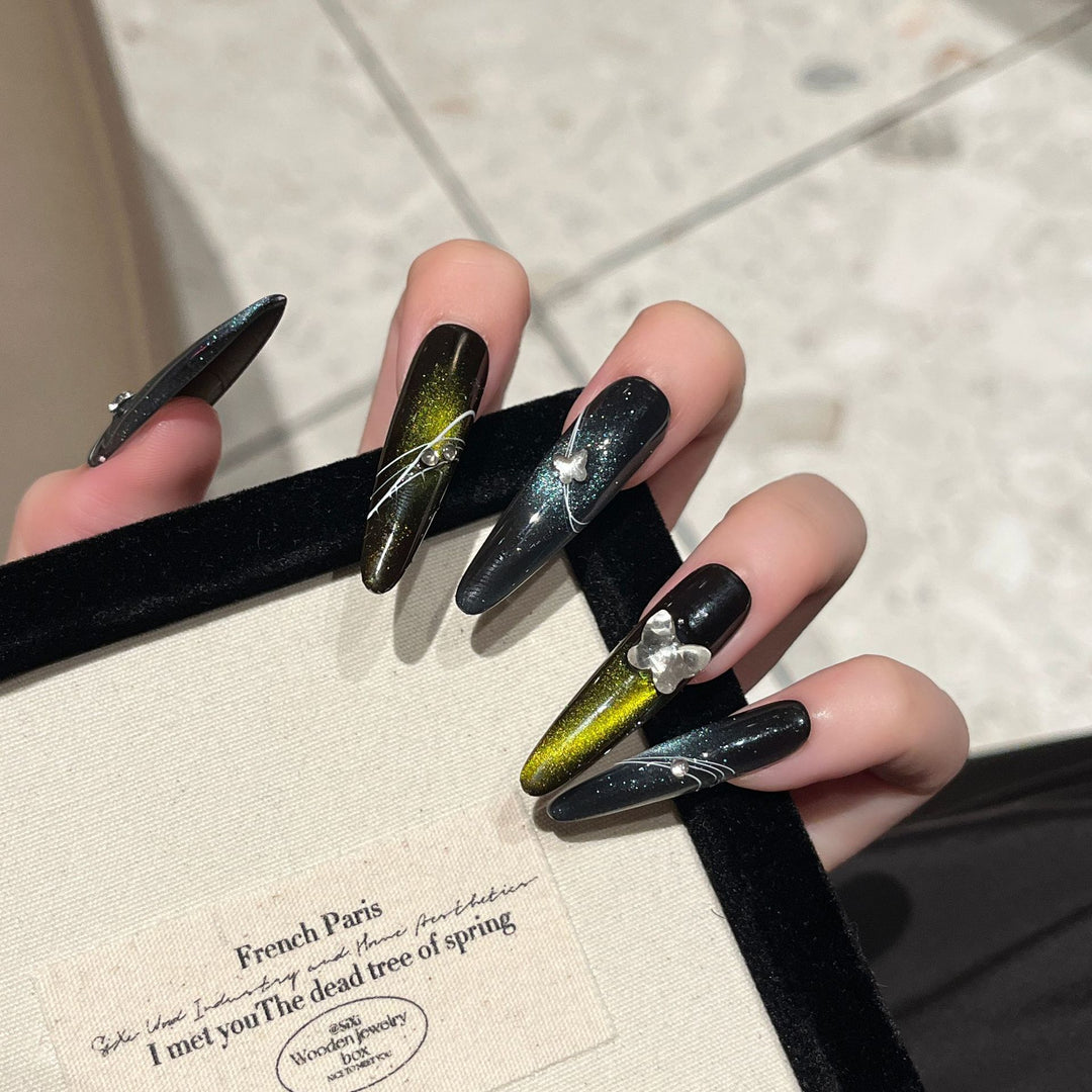 Artistic Stiletto Nail Extensions with Metallic Accents Kalsten