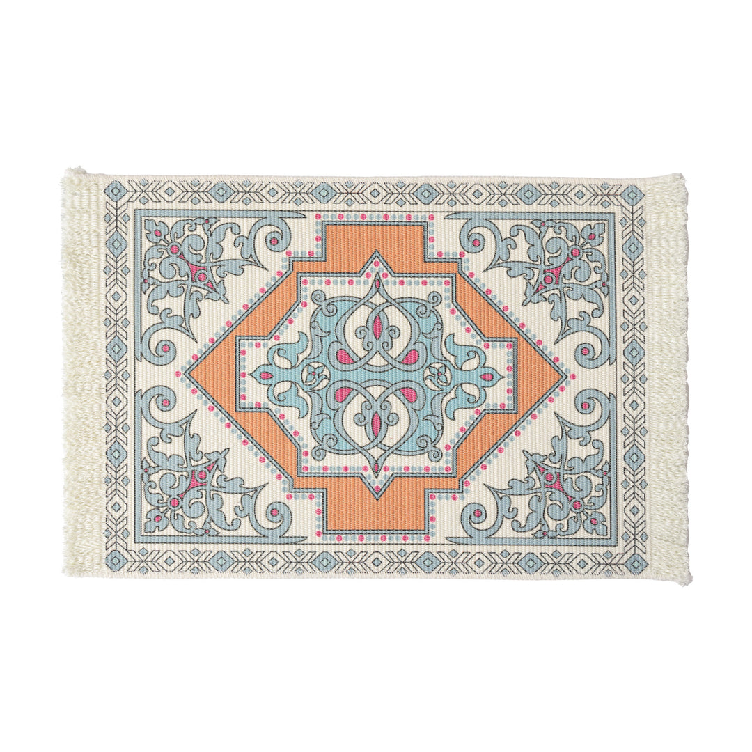 Rectangular short-pile rug in oriental medallion design with fringes Kalsten