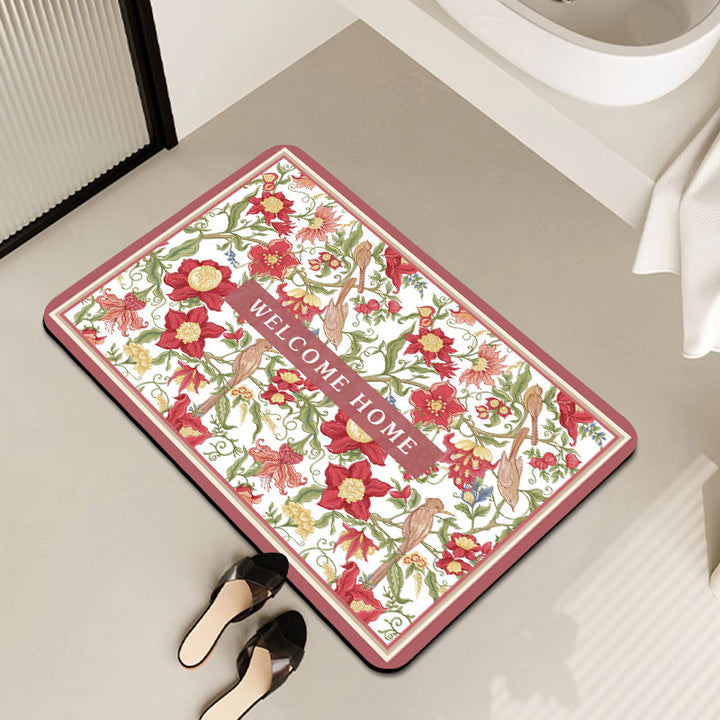 Vintage Floral Pattern Bath Mat Kalsten