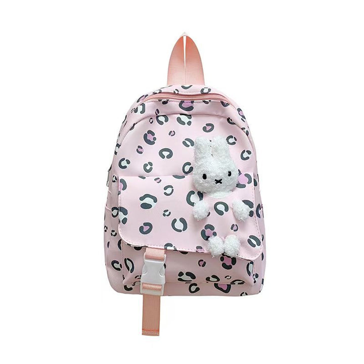 Backpack with Playful Checkered Pattern and Cute Plush Pendant Kalsten