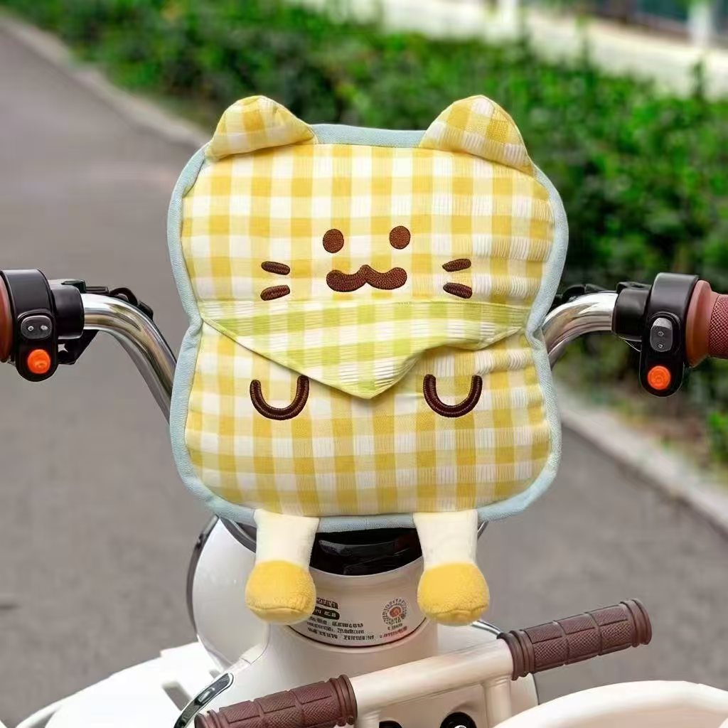 Plush handlebar warmers for scooters with cute cat design and grip slots