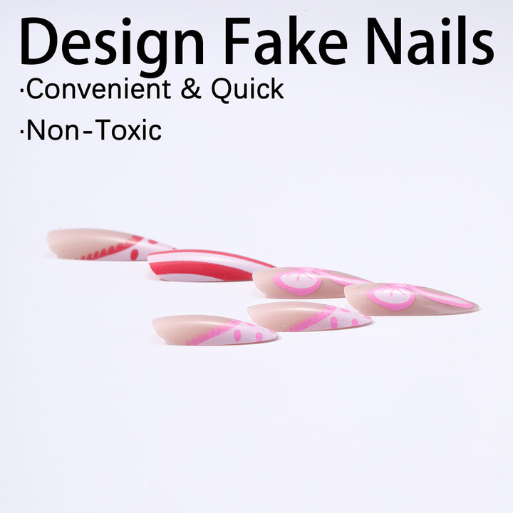 Nail set with playful bow and stripe pattern Kalsten