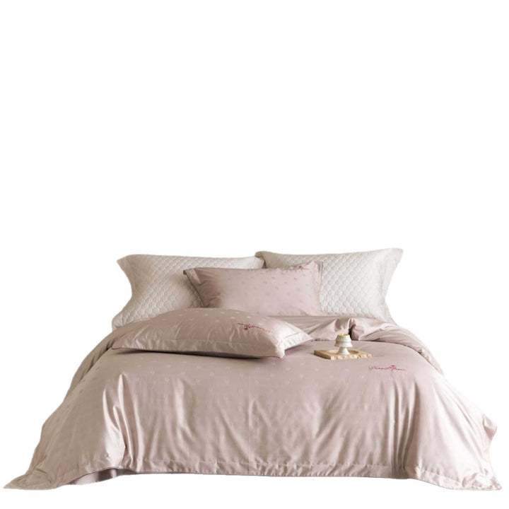 Luxurious satin bedding complete set with quilted cover and delicate logo embroidery