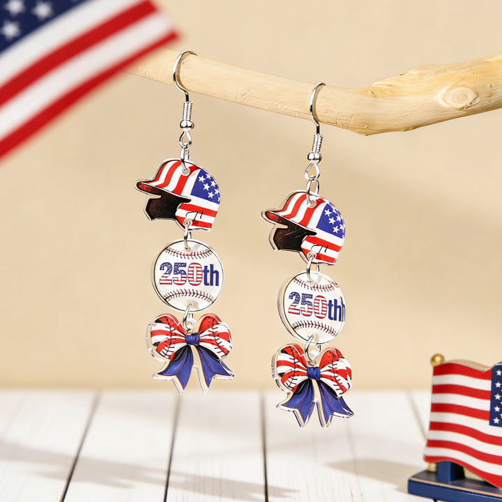 Women's nan patriotic bow dangle acrylic earrings with gold plated hooks and lightweight charm Kalsten