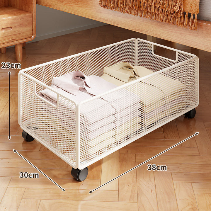 Underbed Low-Profile Metal Mesh Storage Drawer on Casters