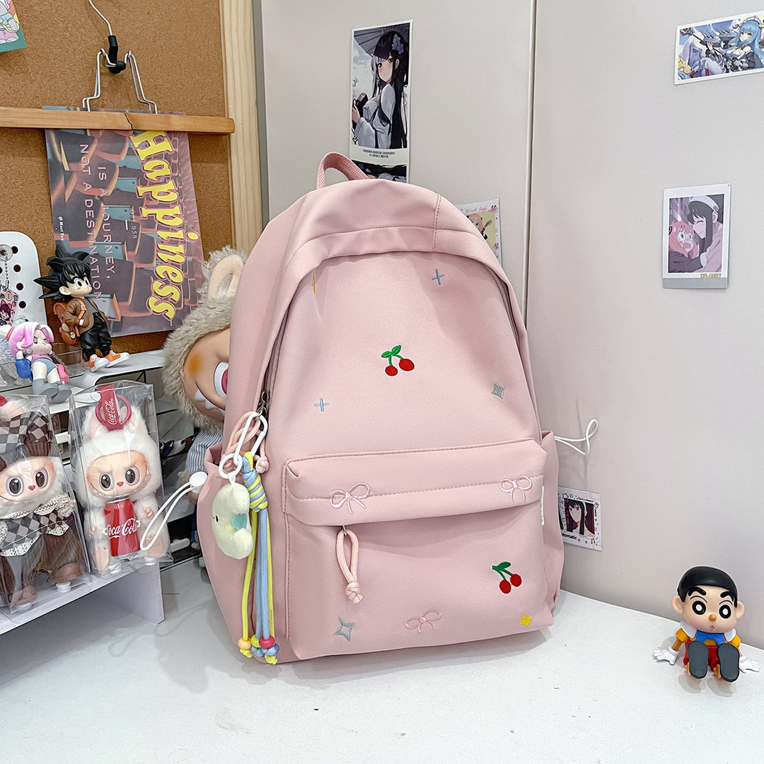 Cute Illustrated Cherry-Embellished Backpack Kalsten
