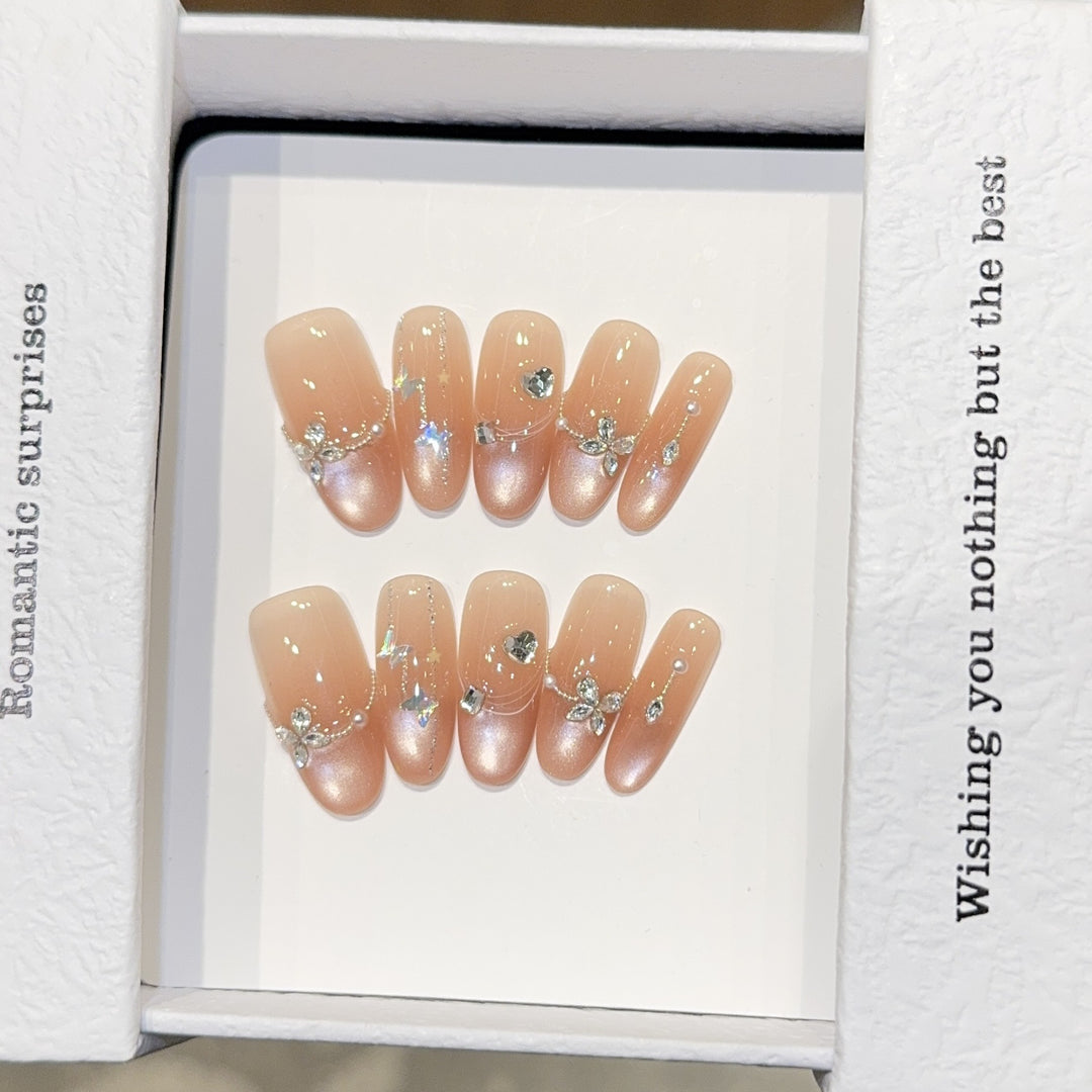 Artificial Nail Set with Romantic Heart and Glitter Designs Kalsten